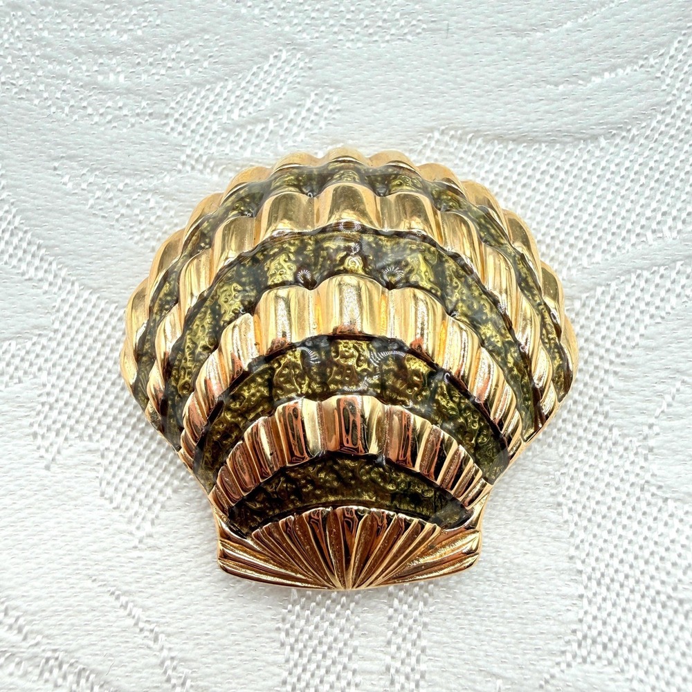Vintage Signed Krementz Art Deco Style Shell Seashell Gold Tone Brooch